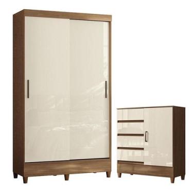 Imagem de Guarda Roupa Solteiro 2 portas de correr com Pés Fit com Cômoda 1 Port