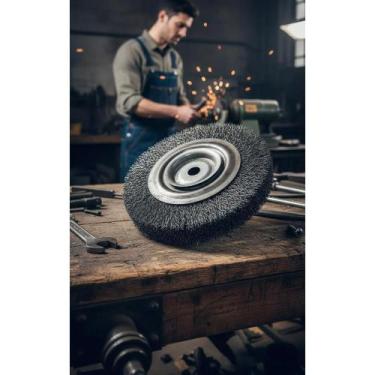 Imagem de Escova Aço Circular 6" Fio Ondulado Metal Esmeril Limpeza Pe - Congrat