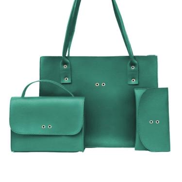 Imagem de Kit de Bolsas Femininas OEM com Bolsa Grande Bolsa Média e Carteira em Material Sintético 25x35x12cm Verde Feminino