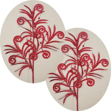 Imagem de Planta Decorativa de Natal Planta de Natal para Árvores Guirlandas Arranjos Centros de Mesa Glitter Vermelho Kit 8