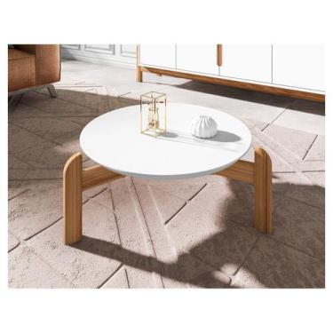 Imagem de Mesa de Centro Sala Lizz Redonda com Pés em Madeira Maciça - Casa D, B