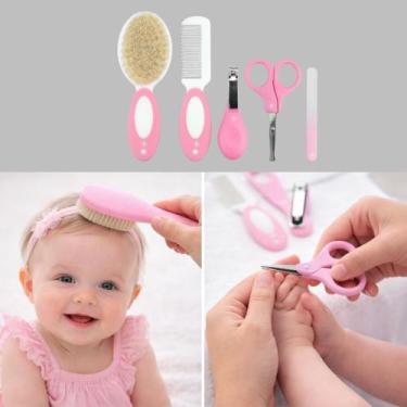 Imagem de Kit Higiene Bebê Pimpolho 5 Peças Escova Cerdas Naturais Pente Tesoura