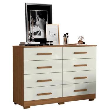 Imagem de Cômoda Grande 8 Gavetas para Quarto Amora Atacama/Off White - Aramóvei