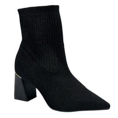 Imagem de Bota Bebecê Knit Cano Curto Bico Fino T7022-026 Preta-Feminino
