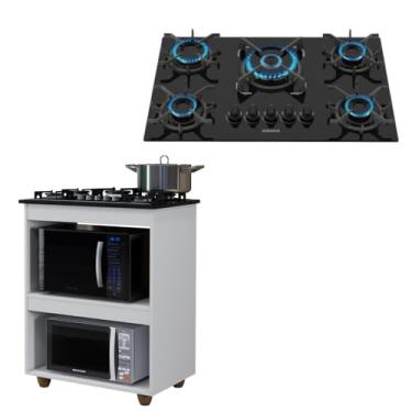 Imagem de Kit Balcão Cooktop Turim Branco Com Fogão Cooktop 5 Bocas Itatiaia
