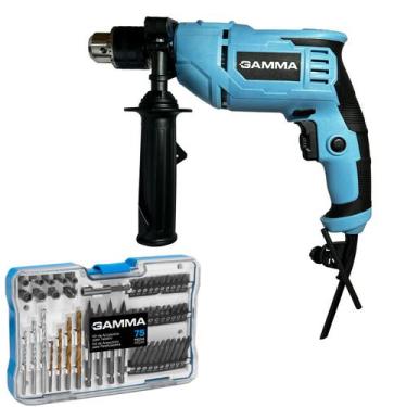 Imagem de Furadeira de Impacto Gamma 13mm 910W G1903 BR1 com Kit 75 Peças Comple