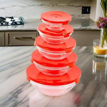 Imagem de Conjunto 5 Potes de Vidro com Tampa para Armazenar Alimentos Empilháve