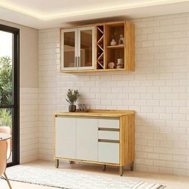 Imagem de Cozinha Modulada Compacta 2 Peças 4 Portas e 3 Gavetas 100% Mdf 120cm 