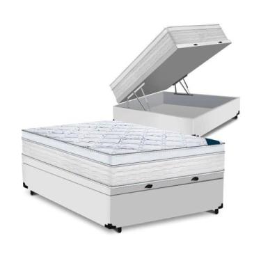 Imagem de Cama Box Baú Casal Tecido Sintético Branco Com Colchão Toronto Molas E