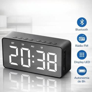 Imagem de Relógio Digital Caixa de Som Bluetooth Despertador LED Mesa Quarto Pre