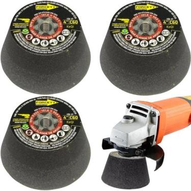 Imagem de 3 Rebolos Copo Cônico 4 Polegadas Grão 120 Rosca M14 Mármore Porcelana