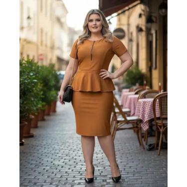 Imagem de Vestido Midi Plus Size Peplum zíper Moda Feminina Evangélica - Miss FL