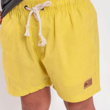 Imagem de Bermuda Infantil Masculina de Linho Tataluga  com  Bolsos , Amarelo, 8