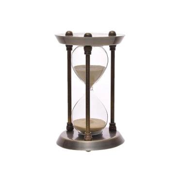 Imagem de Ampulheta Decorativa em Metal Dourado e Areia Bege 16cm HJ3037 BTC