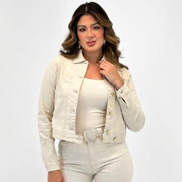Imagem de Jaqueta Specific Jeans Cropped em Tecido Feminina, G, Linho