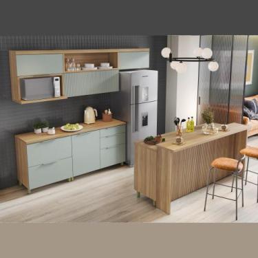 Imagem de Cozinha Modulada Marquesa Gourmet Ripada Nesher MDF Com 8 Peças Nature