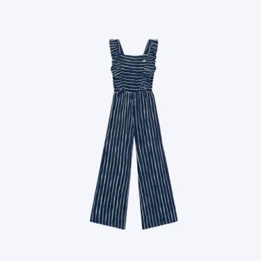 Imagem de Macacão Pantalona Listrado Infantil Menina Brandili 26627, Azul, 4