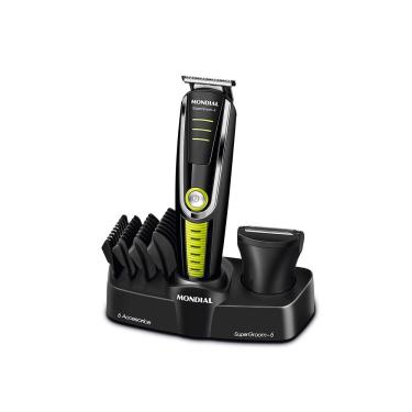 Imagem de Aparador de Pelos Mondial Super Groom Bg-04 Rosto e Corpo Lâmina Aço Inox sem Fio Preto Verde 6W Bivolt