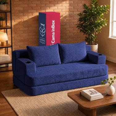 Imagem de Sofá Cama Nami. 1,50m Xpand Tech Tecido Velourê Cama inBox, Azul