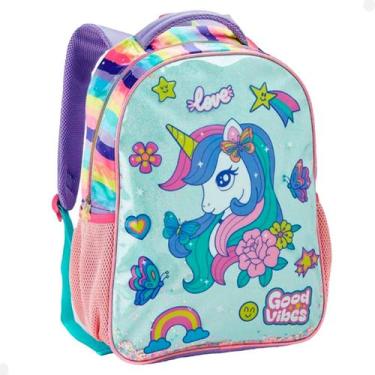 Imagem de Mochila Escolar Grande Menina Infantil Unicórnio Colorida17" - SEANITE