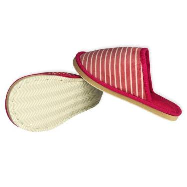 Imagem de Pantufa Feminina Listrada Pink Tamanho 40/41 Confortável Antiderrapant