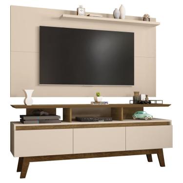 Imagem de Painel rack de tv 50 polegadas sala de estar 3 portas largura 160 cm altura 65 cm marrom e off white