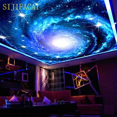 Imagem de Papel de parede 3D personalizado céu estrelado - Pintura de parede arte de teto com estrelas galáxias, arte fresca, sala de estar, quarto, papel de parede de teto, 348 x 248 cm