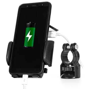 Imagem de Suporte de Celular com Carregador 2.1A USB para Moto Fixação no Retrovisor ou Parafuso do Guidão
