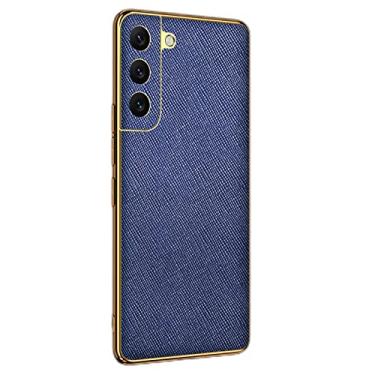 Imagem de Capa para Samsung Galaxy S22/S22 Plus/S22 Ultra, capa de luxo de couro verdadeiro slim fit galvanizada, macia, TPU (poliuretano termoplástico) à prova de choque, proteção para câmera, azul, S22 Plus de 6,7 polegadas
