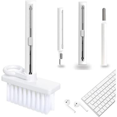 Imagem de Sinsoledad Kit de limpeza de teclado multifuncional, limpador de fones de ouvido da câmera, ferramentas de limpeza de escova macia, kit de limpeza de botão deslizante para airpods, fones de ouvido, telefones, laptop, computador (Branca)