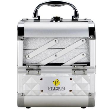 Imagem de Maleta Maquiagem Joias Alumínio e Acrílico Pelegrin PEL-M1011 Prata