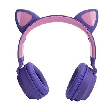 Imagem de Fone de ouvido de gato, portátil, confortável, usando, luz de LED 3D, sem fio, Bluetooth 5.0, fones de ouvido dobráveis com microfone, para esportes ao ar livre (roxo)