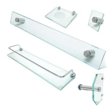 Imagem de Kit De Acessórios Para Banheiro 5 Peças Vidro Premium Reto - Incolor -
