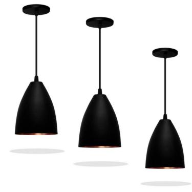Imagem de Kit 3 Luminaria Pendente Vegas   Preto Com Bronze  