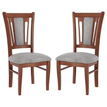 Imagem de Kit 2 Cadeiras Estofada Munike 50 x 102 Cm Madeira Maciça Imbuia Linho Cinza L55 - RMI