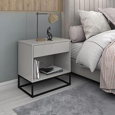 Imagem de Mesa De Cabeceira Malta Off White Pés em Ferro Estilo Industrial Preto