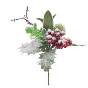 Imagem de Pick Natalina C/folhas/frutas Nevadas 1un 18x16x8cm 1025955