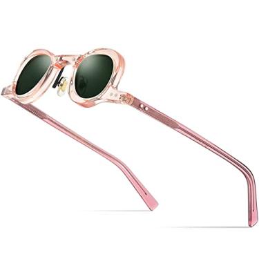 Imagem de Óculos de sol polarizados acetato masculino retrô vintage pequeno oval redondo para mulheres tons, rosa, tamanho único