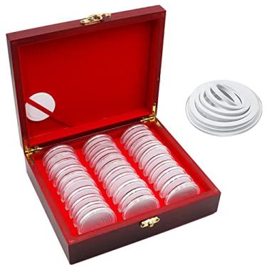 Imagem de Together-life 30 peças de madeira 46 mm caixa de suporte de cápsulas de moedas, caixa de coleção de moedas, caixa de armazenamento com fechadura, 6 tamanhos (20/25/30/35/40/46 mm) caixa comemorativa