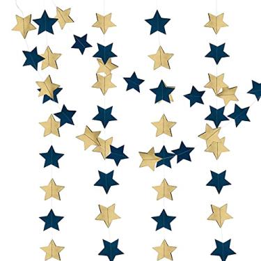 Imagem de Mefuny Decoração de festa dourada azul marinho de 1,5 m, guirlandas de estrela de papel, corda de estrela para despedida de solteira, noivado, festa de casamento, decorações de chá de bebê (4 peças)