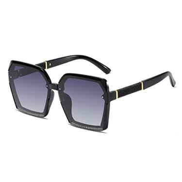Imagem de Óculos de sol femininos polarizados quadrados na moda verão viajando dirigindo óculos de sol gradiente de armação grande moda óculos de strass, cinza preto, polarizado