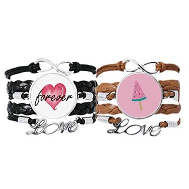 Imagem de DIYthinker Pulseira de picolé rosa melancia, com alça de mão, corda de couro, Forever Love, conjunto duplo, Não se candidatar