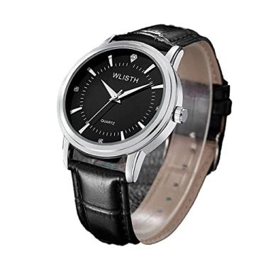 Imagem de Relógios estilo diamante, relógio simples para casais - pulseira de couro com anel de aço - relógio automático de quartzo, relógio feminino - relógio masculino, Preto, Couple, Relógio Automático