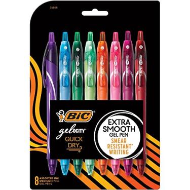 Imagem de BIC Canetas de gel retráteis da moda de secagem rápida da Gel-ocity, ponta média (0,7 mm), 8 unidades de canetas coloridas com aderência total, as cores e a embalagem podem variar (RGLCGAP81-AST)