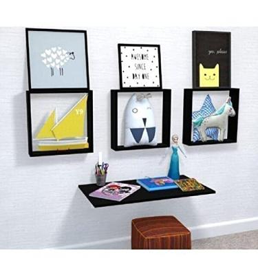 Imagem de Conjunto 3 Nichos e 1 Mesa Dobrável de Parede Vidame Kitcubos Bramov Móveis Preto