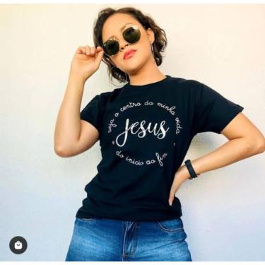 Imagem de Camiseta Baby Look Feminina Gospel Cristã Seja O Centro  Pecado Zero