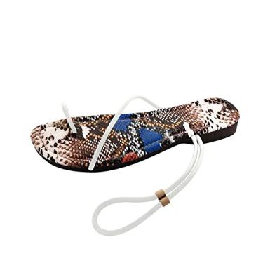Imagem de Sandálias plataforma para mulheres exóticas senhoras moda verão couro pele de cobra tira fina sandálias de praia planas (branco, 35)