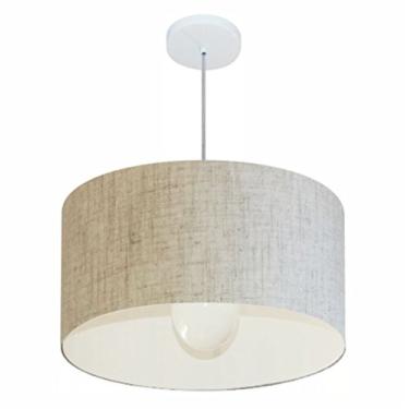 Imagem de Lustre Pendente Cilíndrico Cúpula Tecido 50x30 cm, Vivare Iluminação, Pendente4069 RST, Rustico Bege, Médio