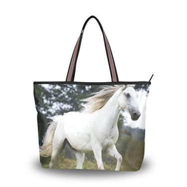 Imagem de ColourLife Cavalo branco em selvagem, bolsa de ombro, alça superior, bolsa de mão para mulheres, Colorido., Large