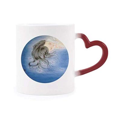 Imagem de Caneca de grés orquídea Fantasy Girl estilo chinês aquarela sensível ao calor muda de cor vermelha